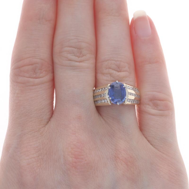 Oval Cut Yellow Gold Lab-Created Sapphire & Diamond Ring - 14k Oval 3.38ctw For Sale