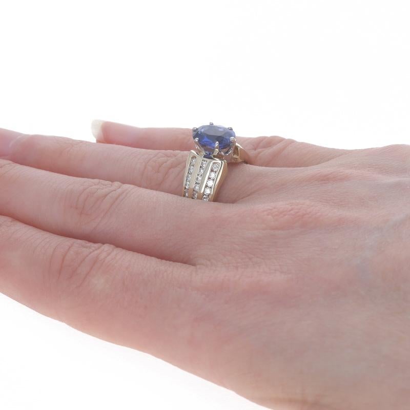 Women's Yellow Gold Lab-Created Sapphire & Diamond Ring - 14k Oval 3.38ctw For Sale
