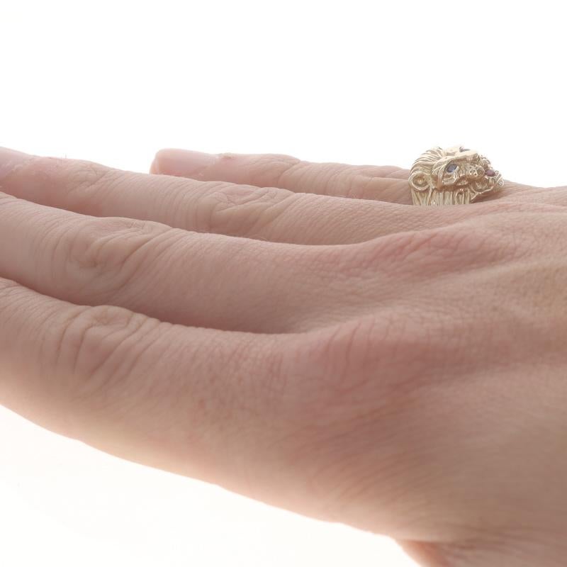  Bague chat en or jaune 14 carats, saphir, rubis et tête de lion fabriqués en laboratoire Pour femmes 