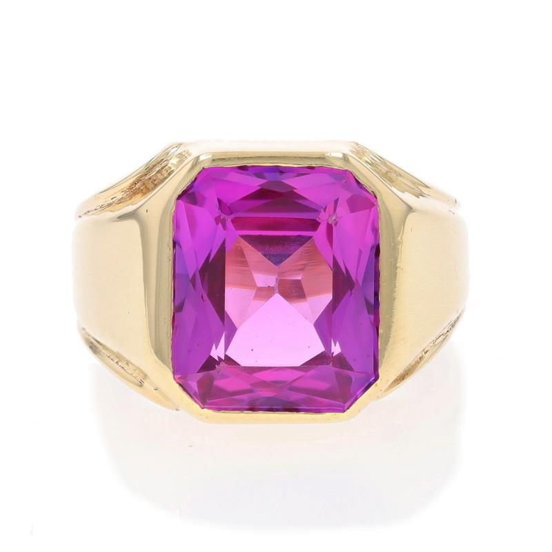 Size: 11
Sizing Fee: Up 1 size for $60 or Down 3 sizes for $60

Metal Content: 14k Yellow Gold

Stone Information

Lab Grown Sapphire
Treatment: Heating
Carat(s): 22.50ct
Cut: Rectangular

Total Carats: 22.50ctw

Style: Solitaire

Measurements

Face