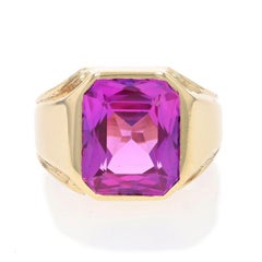 Yellow Gold Lab Created Sapphire Men's Ring - 14k Rectangular 22.50ctw Solitaire