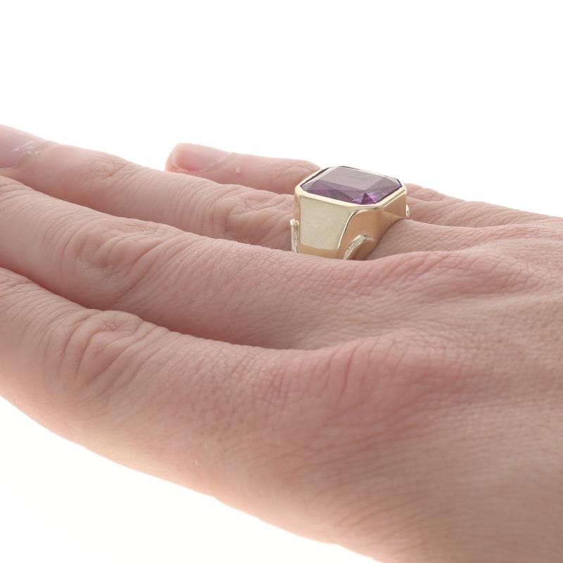 Women's Yellow Gold Lab Created Sapphire Men's Ring - 14k Rectangular 22.50ctw Solitaire For Sale