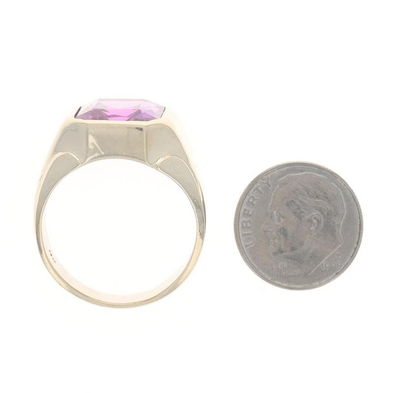 Yellow Gold Lab Created Sapphire Men's Ring - 14k Rectangular 22.50ctw Solitaire For Sale 1