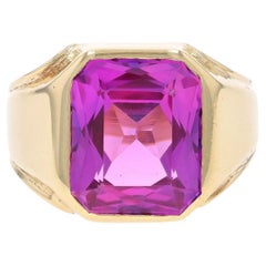 Yellow Gold Lab Created Sapphire Men's Ring - 14k Rectangular 22.50ctw Solitaire