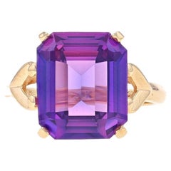 Yellow Gold Lab-Created Sapphire Vintage Cocktail Solitaire Ring 10k Emer 6.18ct