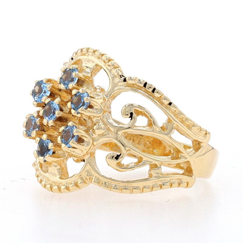 Round Cut Yellow Gold Lab-Created Spinel Cluster Cocktail Ring - 14k Round .56ctw Floral For Sale