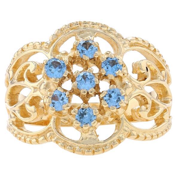Yellow Gold Lab-Created Spinel Cluster Cocktail Ring - 14k Round .56ctw Floral For Sale
