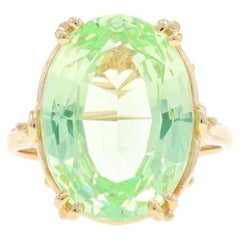 Anello solitario in oro giallo con spinello creato in laboratorio - 14k Ovale misto 11,20ct