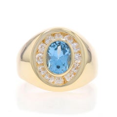 Yellow Gold Lab-Created Spinel & Cubic Zirconia Men's Ring 14k Oval 2.61ctw Halo