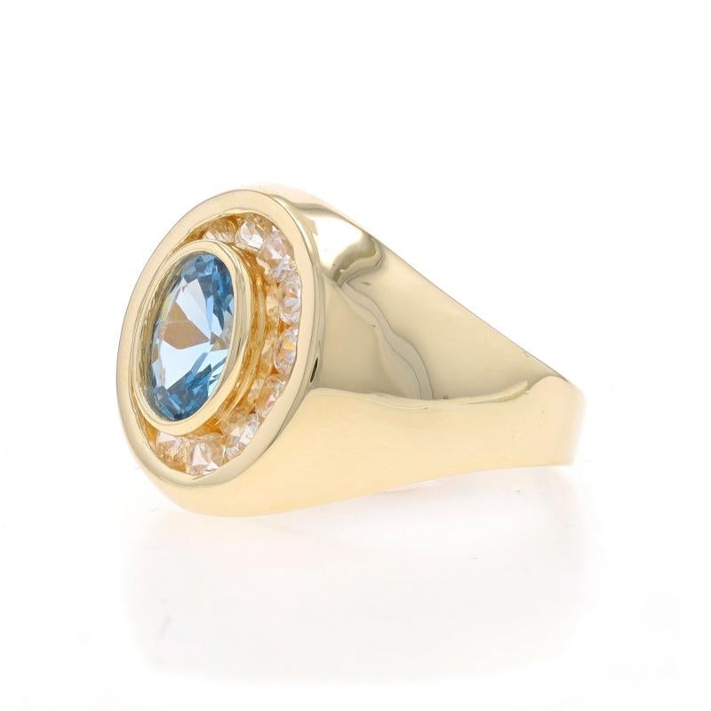 Anello da uomo in oro giallo Lab-Created Spinel & Cubic Zirconia 14k Oval 2.61ctw Halo In condizioni ottime in vendita a Greensboro, NC