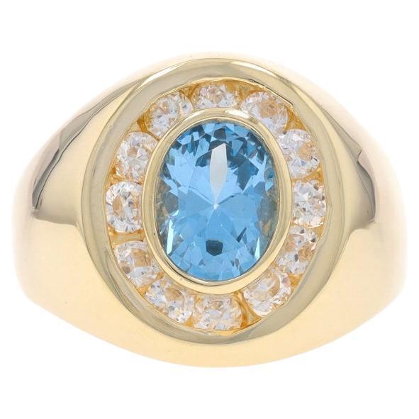 Anello da uomo in oro giallo Lab-Created Spinel & Cubic Zirconia 14k Oval 2.61ctw Halo