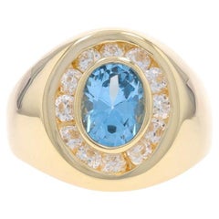 Yellow Gold Lab-Created Spinel & Cubic Zirconia Men's Ring 14k Oval 2.61ctw Halo