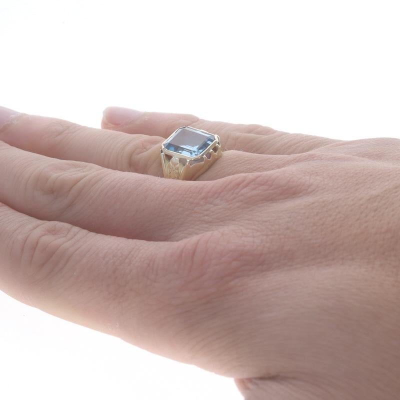 Women's Yellow Gold Lab-Created Spinel Vintage Cocktail Ring 10k Rect Step 10.45ct 6.5 For Sale