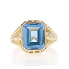 Yellow Gold Lab-Created Spinel Vintage Cocktail Ring 10k Rect Step 10.45ct 6.5