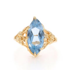 Yellow Gold Lab-Created Spinel Vintage Cocktail Solitaire Ring - 14k Marq 2.45ct