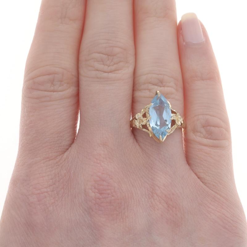 Marquise Cut Yellow Gold Lab-Created Spinel Vintage Cocktail Solitaire Ring - 14k Marq 2.45ct For Sale