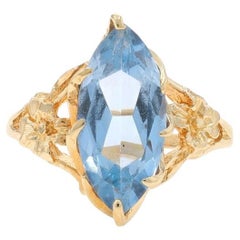 Yellow Gold Lab-Created Spinel Vintage Cocktail Solitaire Ring - 14k Marq 2.45ct