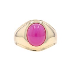 Yellow Gold Lab-Created Star Ruby Men's Ring 14k Oval Cabochon 5.02ct