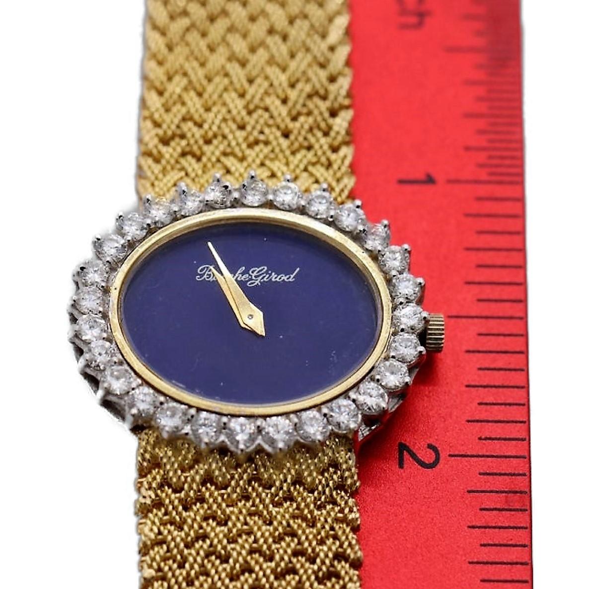 Yellow Gold Ladies Bueche Girod Watch with Oval Lapis Dial and Diamond Bezel 6