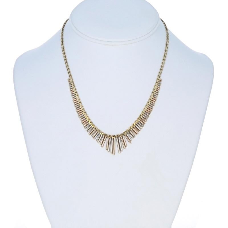 Yellow Gold Lancy Link Chain V Fringe Necklace 16 1/2