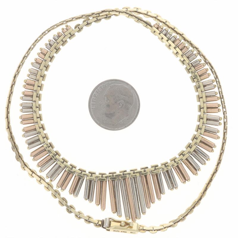 Yellow Gold Lancy Link Chain V Fringe Necklace 16 1/2