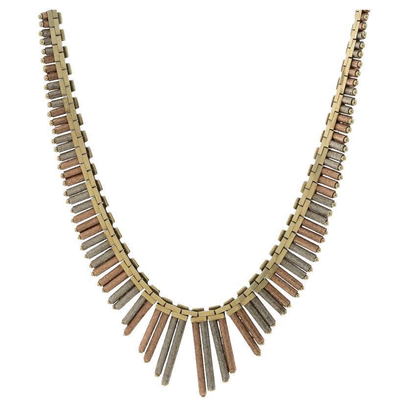 Yellow Gold Lancy Link Chain V Fringe Necklace 16 1/2" 14k