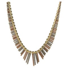 Yellow Gold Lancy Link Chain V Fringe Necklace 16 1/2" 14k