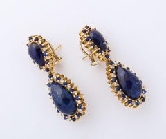 Gelbgold Lapis & Diamant Clip-On Tropfenohrringe