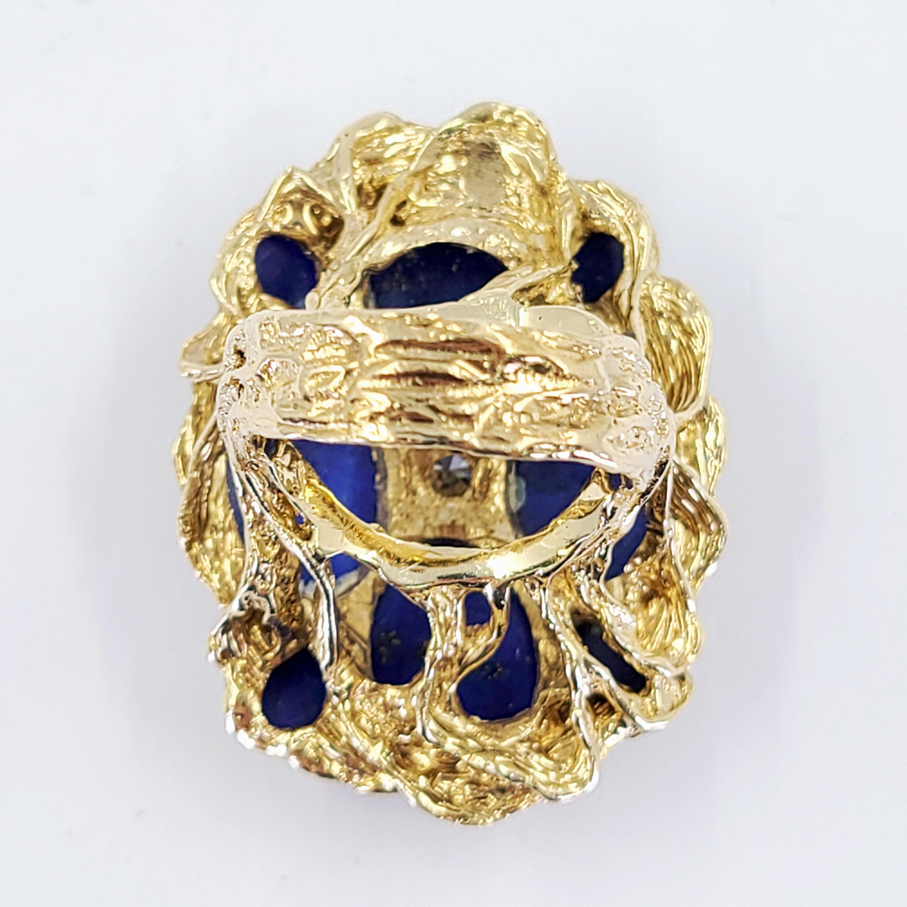 Yellow Gold Lapis Lazuli and Diamond Cluster Freeform Cocktail Ring In Good Condition In Coral Gables, FL