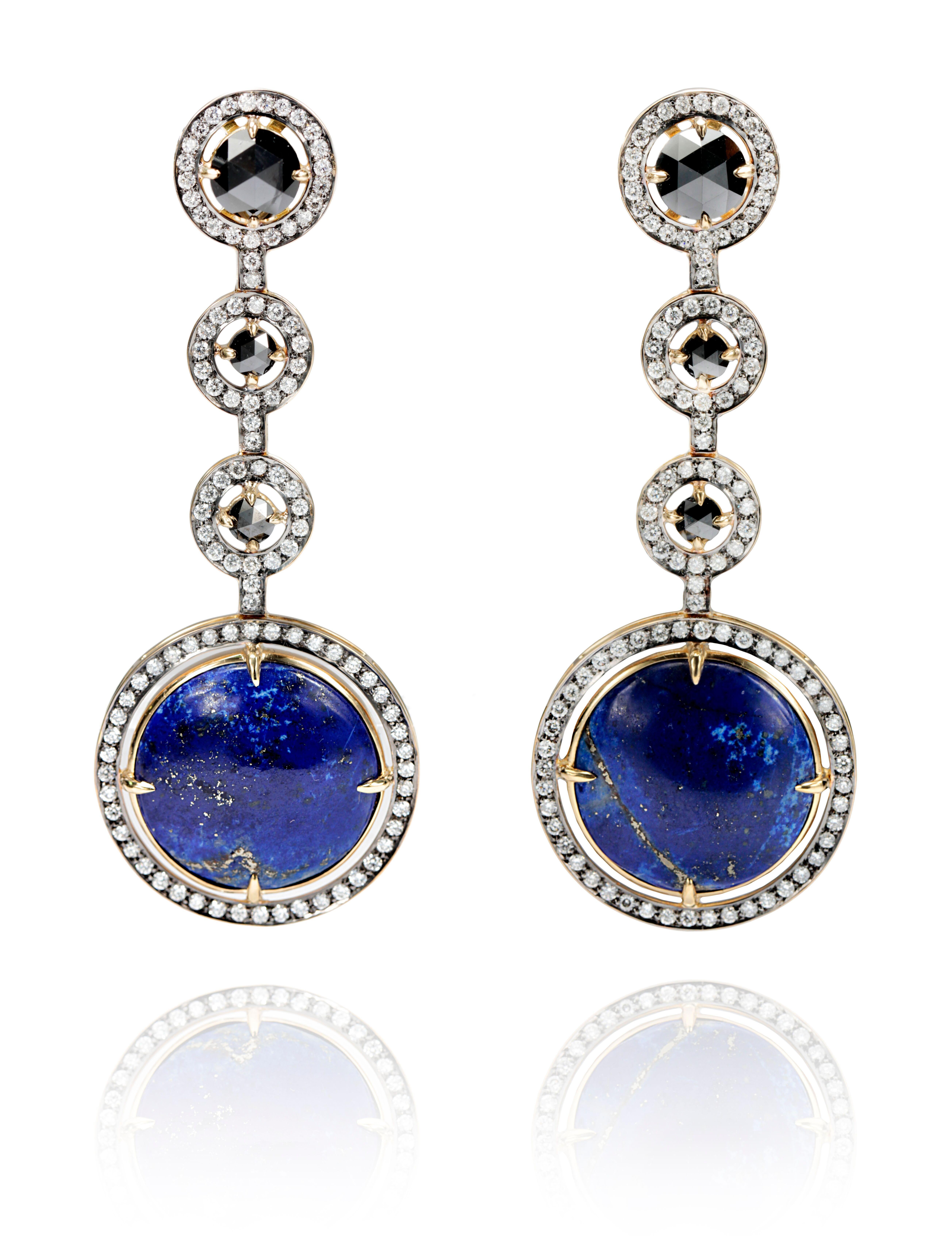 Contemporary Lapis Lazuli 36, 78ct & Diamonds Earrings For Sale