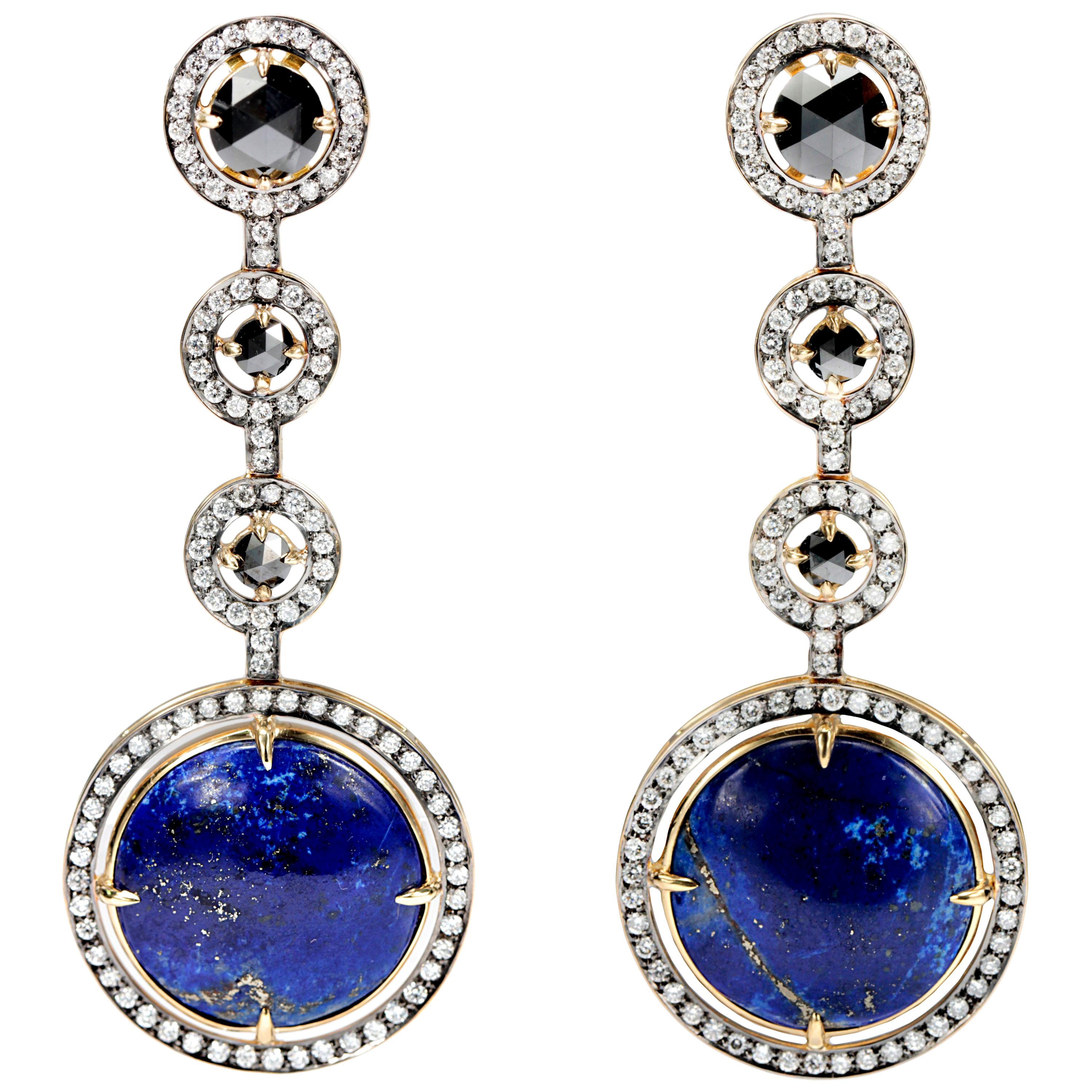 Lapis Lazuli 36, 78ct & Diamonds Earrings For Sale