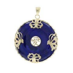 Yellow Gold Lapis Lazuli Butterfly Pendant - 14k Donut/Pi/Disc Chinese Character