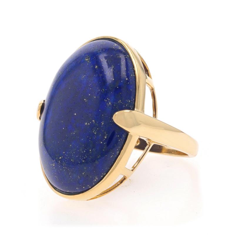 Yellow Gold Lapis Lazuli Cocktail Solitaire Ring - 14k Oval Cabochon In Excellent Condition For Sale In Greensboro, NC