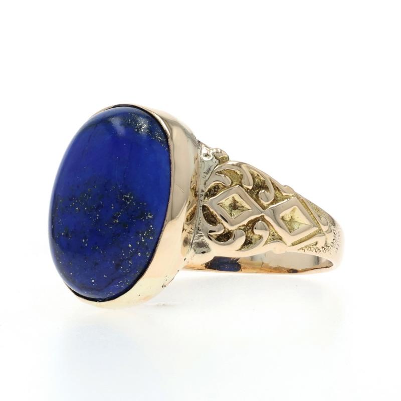 Bague cocktail solitaire en or jaune avec cabochon ovale 14 carats et lapis-lazuli Excellent état - En vente à Greensboro, NC