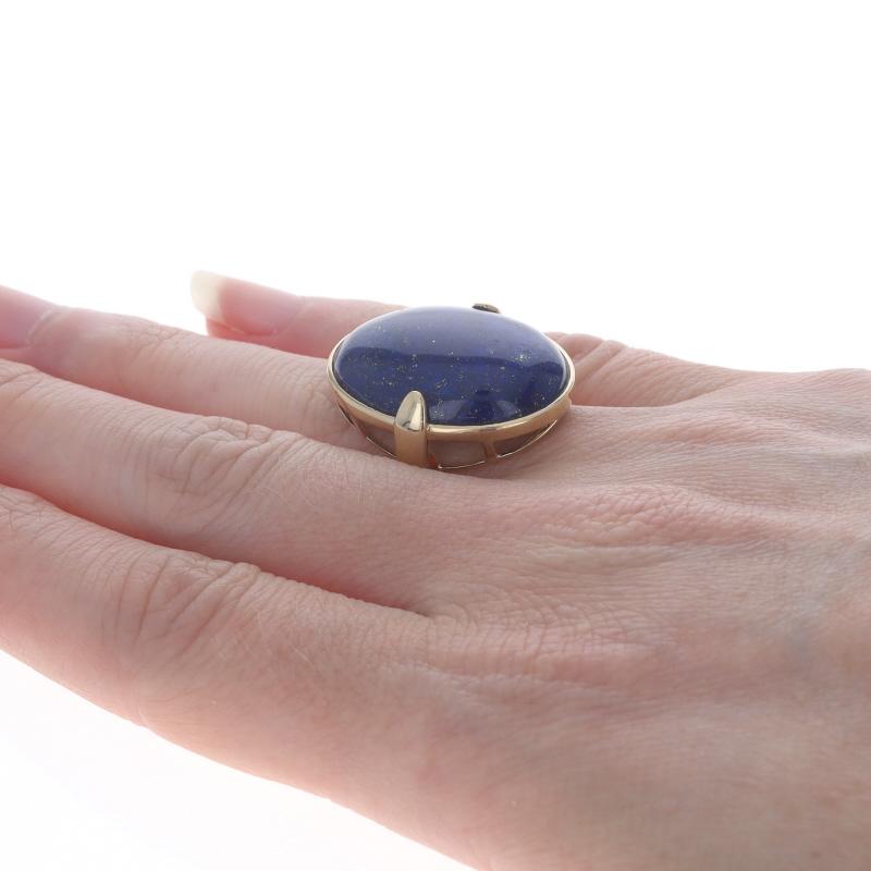 Women's Yellow Gold Lapis Lazuli Cocktail Solitaire Ring - 14k Oval Cabochon For Sale