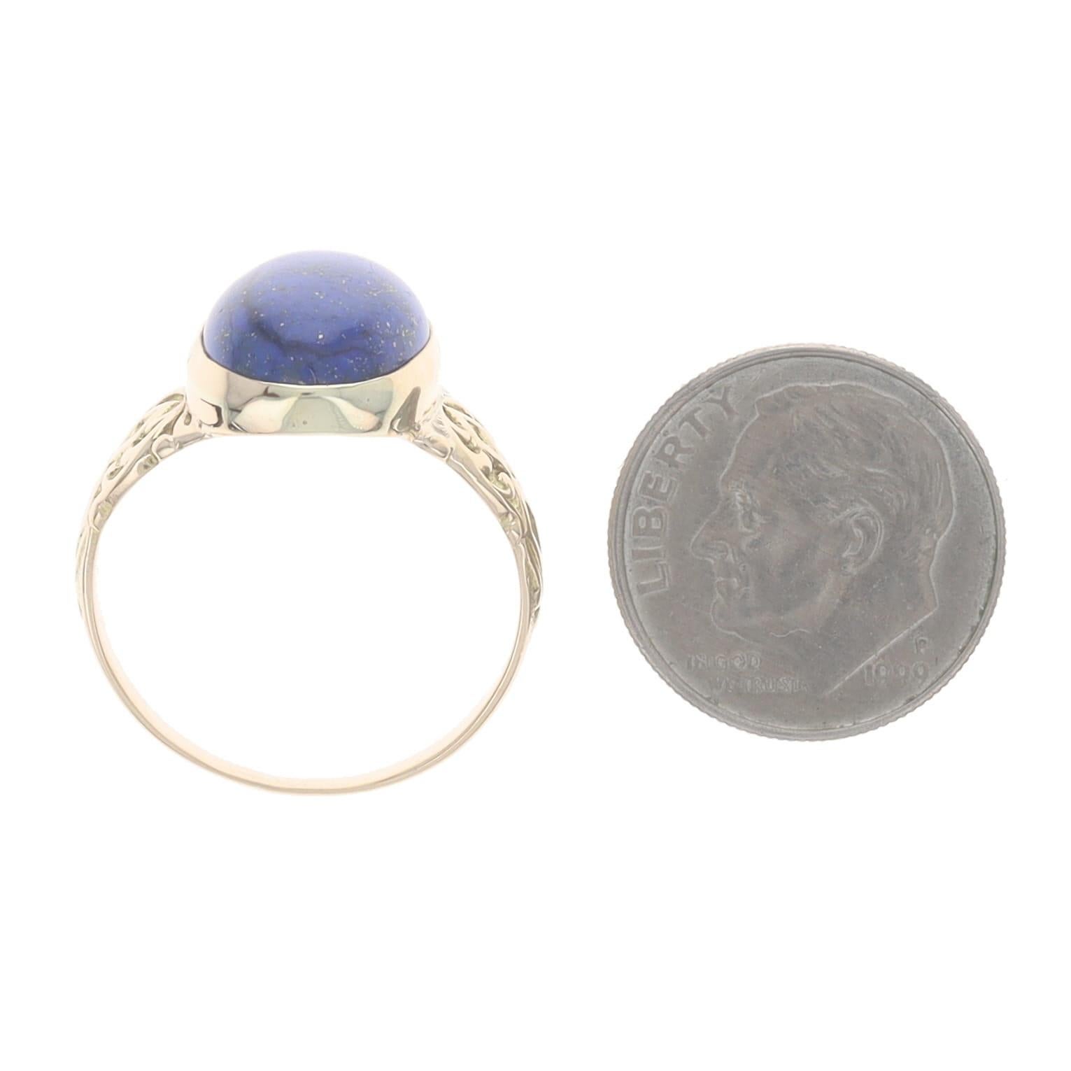 Bague cocktail solitaire en or jaune avec cabochon ovale 14 carats et lapis-lazuli Pour femmes en vente