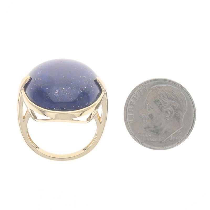 Yellow Gold Lapis Lazuli Cocktail Solitaire Ring - 14k Oval Cabochon For Sale 1