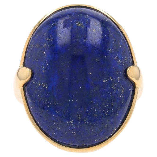 Yellow Gold Lapis Lazuli Cocktail Solitaire Ring - 14k Oval Cabochon