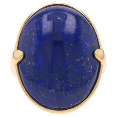 Yellow Gold Lapis Lazuli Cocktail Solitaire Ring - 14k Oval Cabochon