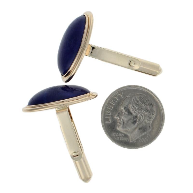 Yellow Gold Lapis Lazuli Cufflinks, 14 Karat Oval Cabochon Cut Men's Gift In Excellent Condition In Greensboro, NC