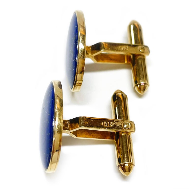Cabochon Yellow Gold Lapis Lazuli Cufflinks For Sale