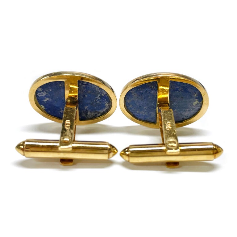 Yellow Gold Lapis Lazuli Cufflinks In Good Condition For Sale In Palm Desert, CA