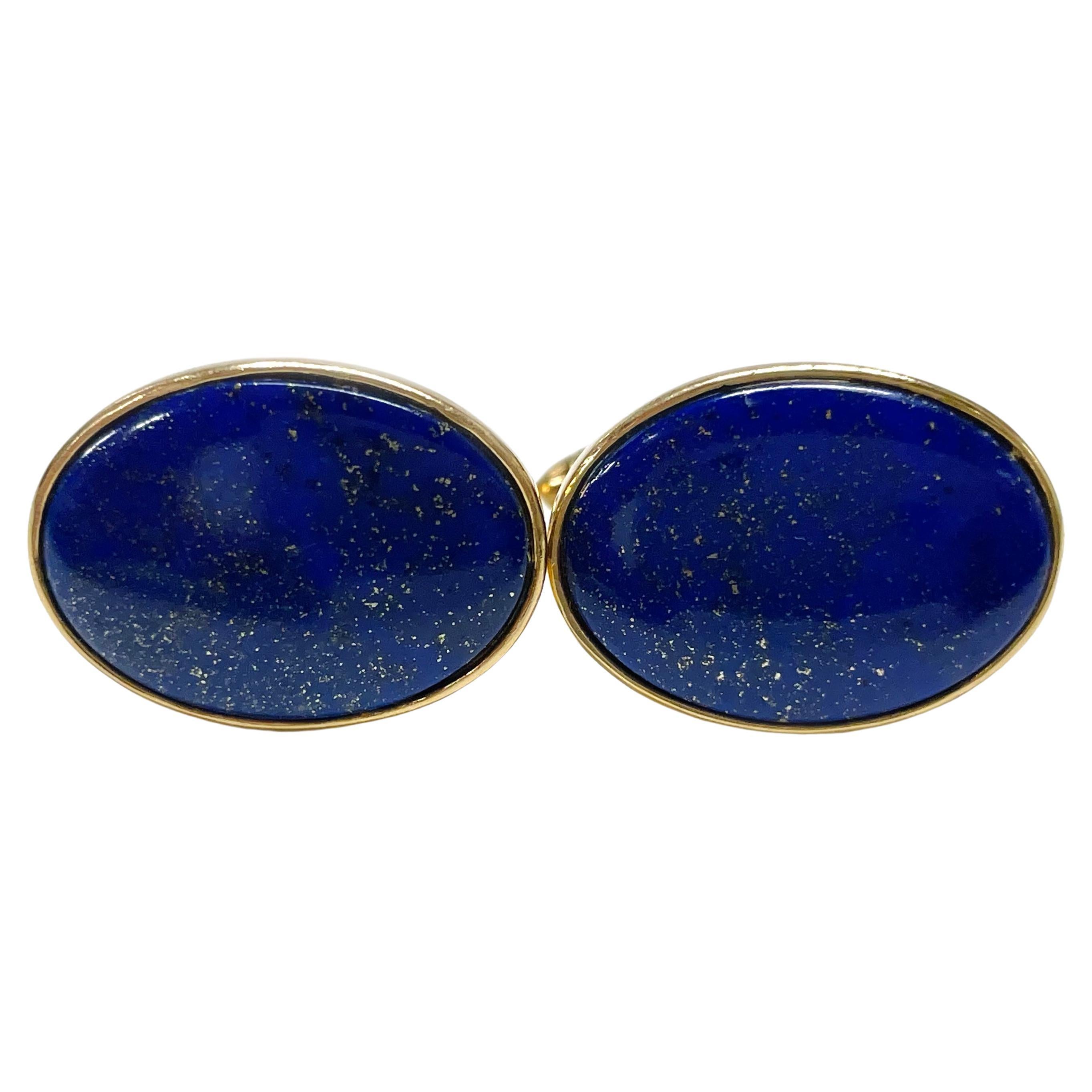 Yellow Gold Lapis Lazuli Cufflinks For Sale