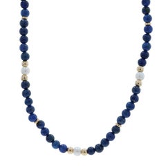 Gelbgold Lapis Lazuli kultivierte Perle Strang Halskette 29" - 14k