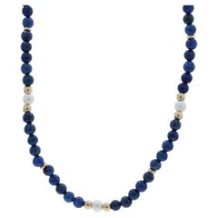 Collana di perle coltivate in oro giallo Lapislazzuli 29" - 14k