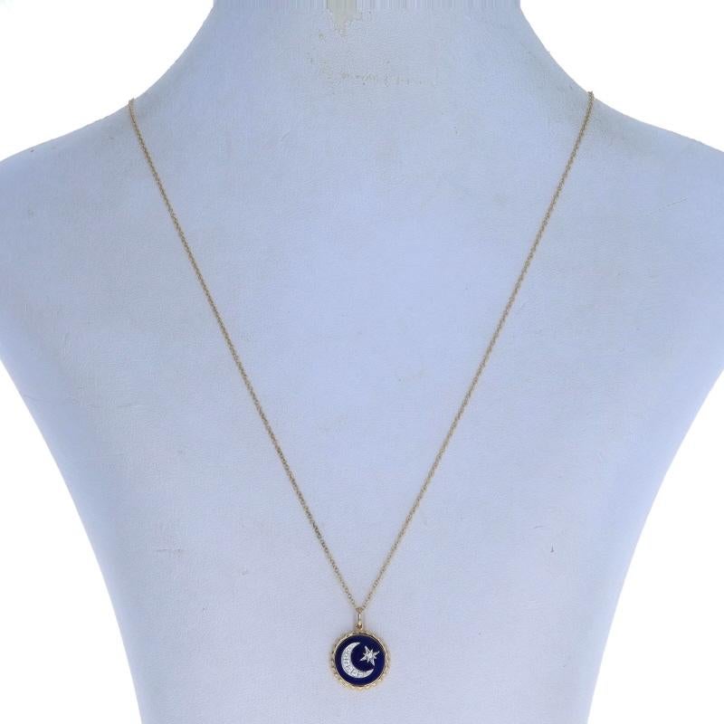 Taille ronde Collier en or jaune lapis lazuli et diamant croissant de lune et étoile 14k ajustable en vente