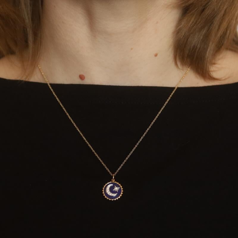 Collier en or jaune lapis lazuli et diamant croissant de lune et étoile 14k ajustable Neuf - En vente à Greensboro, NC