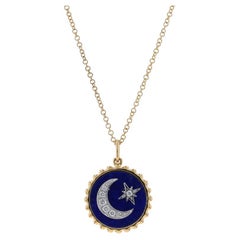 Verstellbare Halskette 14k Gelbgold Lapislazuli & Diamant Halbmond & Stern-Halskette