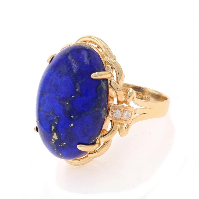 Yellow Gold Lapis Lazuli & Diamond Ring - 14k Oval Cabochon In Excellent Condition For Sale In Greensboro, NC