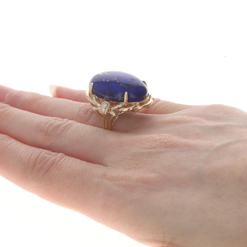 Women's Yellow Gold Lapis Lazuli & Diamond Ring - 14k Oval Cabochon For Sale